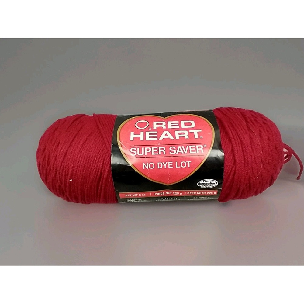1 Skein Red Heart Super Saver Medium #4 Yarn Acrylic Cherry Red 364 y No Dye Lot
